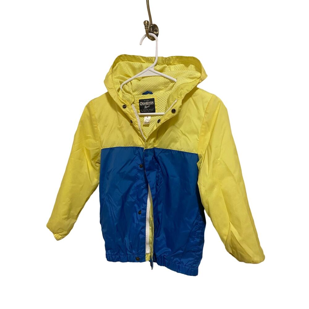 OshKosh B'gosh Youth Size 8 Windbreaker Rain Jacket Yellow Blue